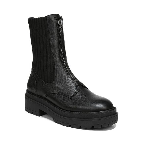 SAM EDELMAN Winniford Zip Combat Boots Leather Black Lug Sole - Picture 1 of 8